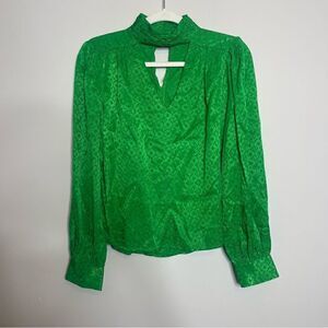 Jonathan Simkhai Janelle Foulard Jacquard Mock Neck Cut Out Top In green Flawed